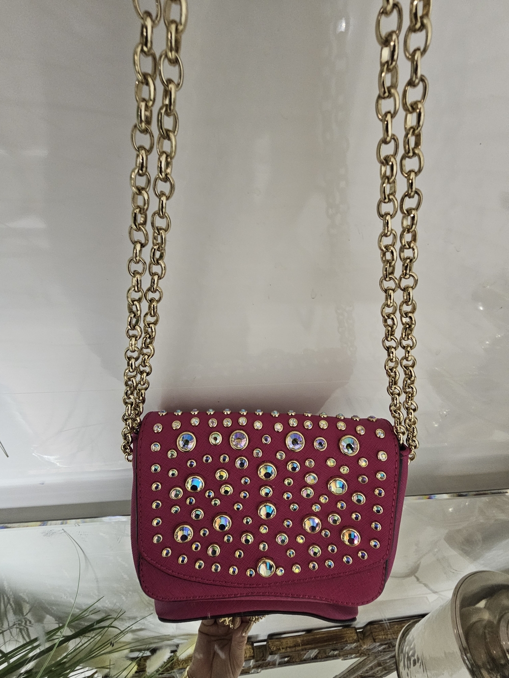 Juicy Couture Fuchsia Studded Crossbody with Gold Chain